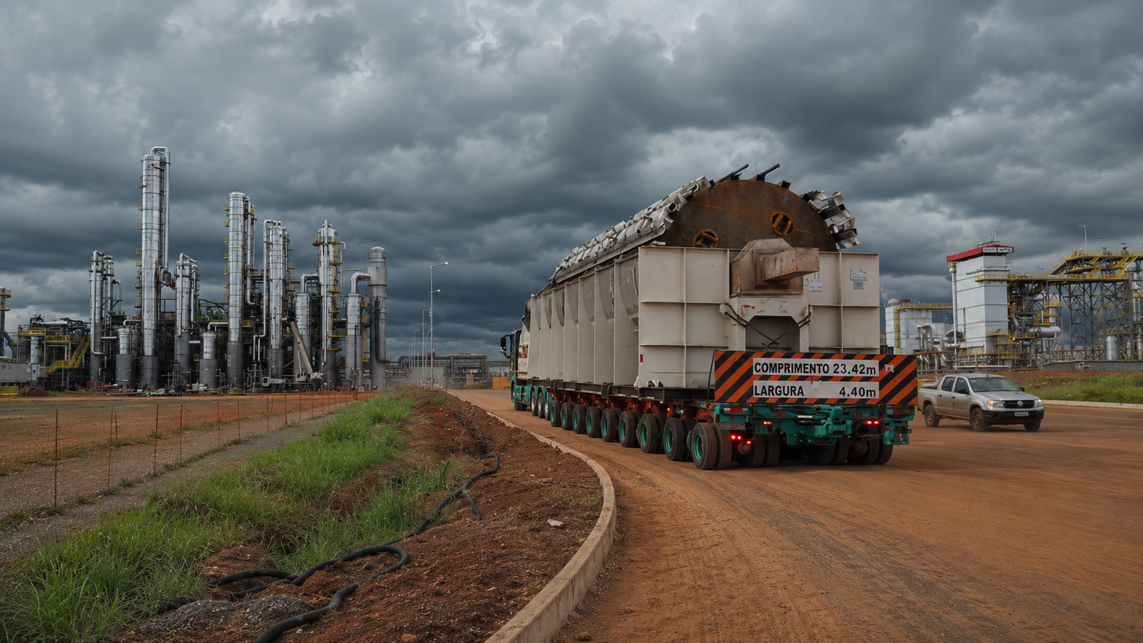 Transporte de carga excedente em complexo industrial